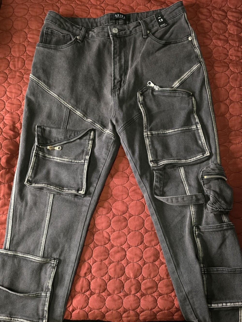 Akira Black Washed Cargo Pants with Zipper Pockets